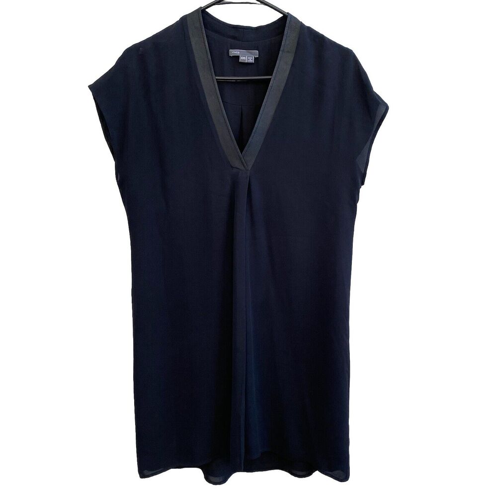 Vince Black Silk Leather Popover Mini Dress XXS Tunic Cocktail Party